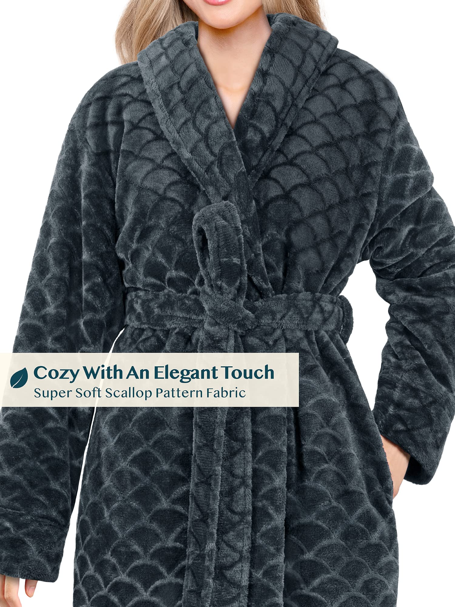 PAVILIA Women's Lightweight Plush Fluffy Bathrobe with Pockets - Soft Fuzzy Short Robe for Shower, Spa & Lounge Wear - Cozy Home & Travel Comfort