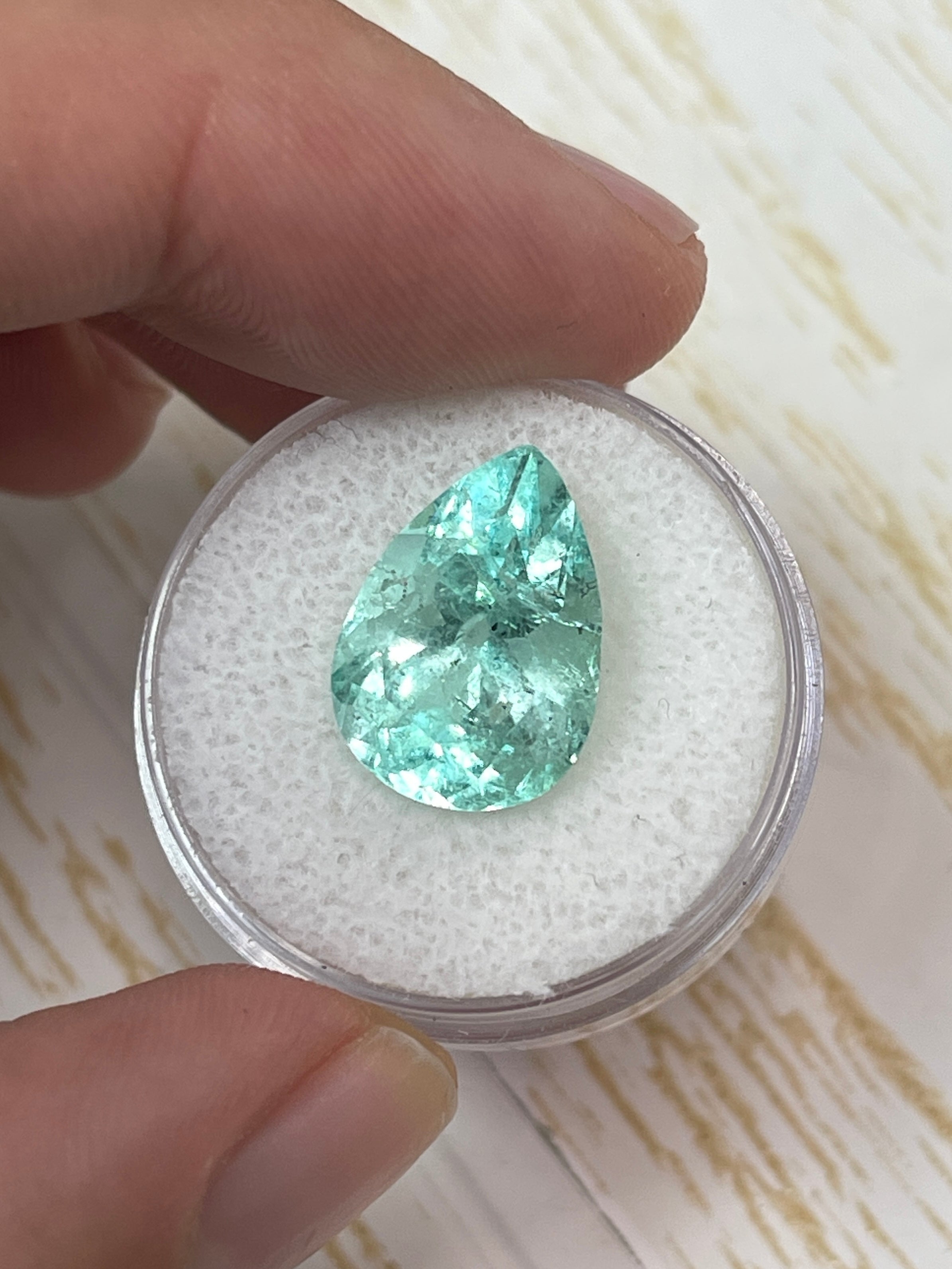 7.92 Carat 15.5x11mm Seafoam Green Natural Loose Colombian Emerald Pear Cut Gemstone for Jewelry Making, Engagement Rings & Luxury Collections