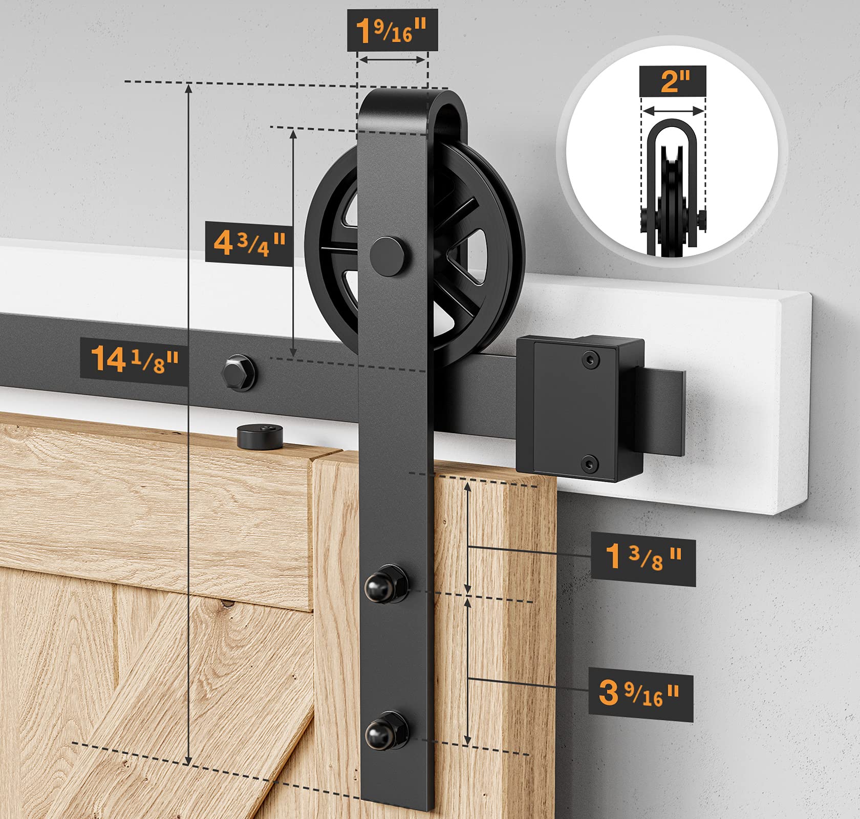 Heavy Duty 6.6FT Sliding Barn Door Hardware Kit - Industrial Big Wheel J Hangers for Wood Single Doors (Fits 1 3/8