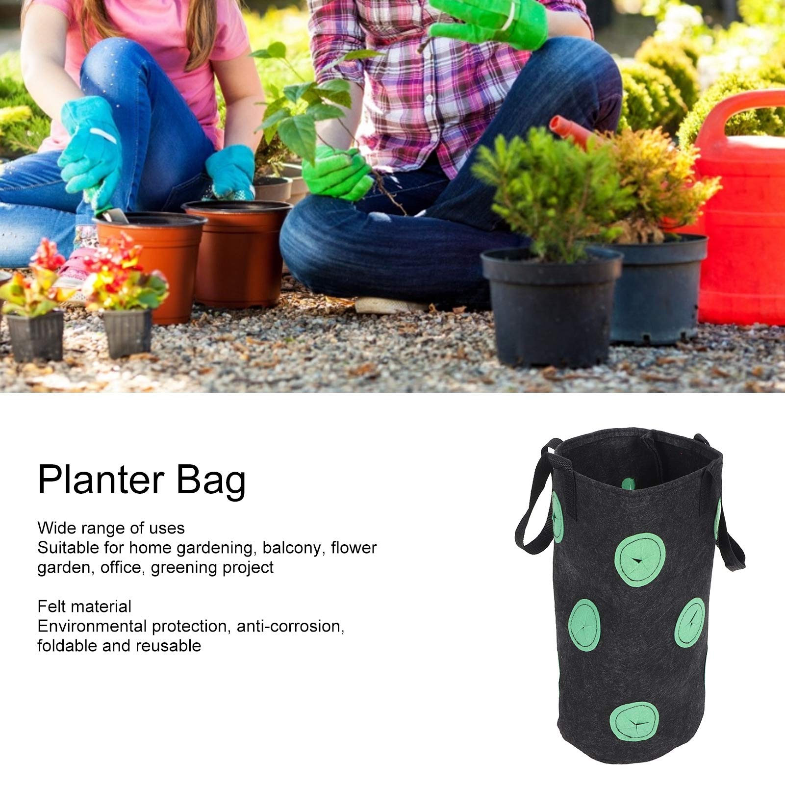 Zerodis 12 Holes Strawberry Planter Bag with Handles - Portable Breathable Felt Growing Pots for Garden, Balcony & Courtyard - Perfect for Growing Strawberries, Herbs & Flowers (Black)