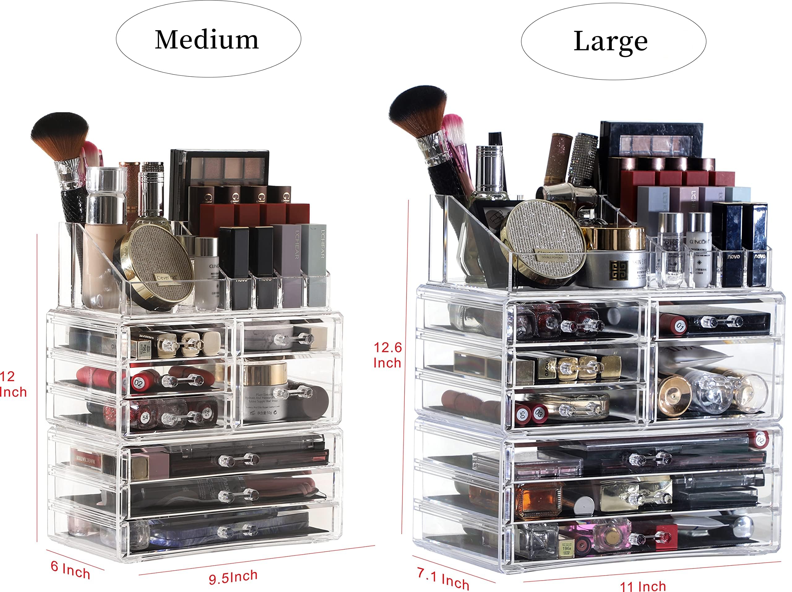 3-Pack Clear Acrylic Makeup Organizers - Stackable 8-Drawer Vanity Organizer for Jewelry, Beauty & Skincare Products | Perfect for Bedroom, Bathroom & Dressing Table Organization