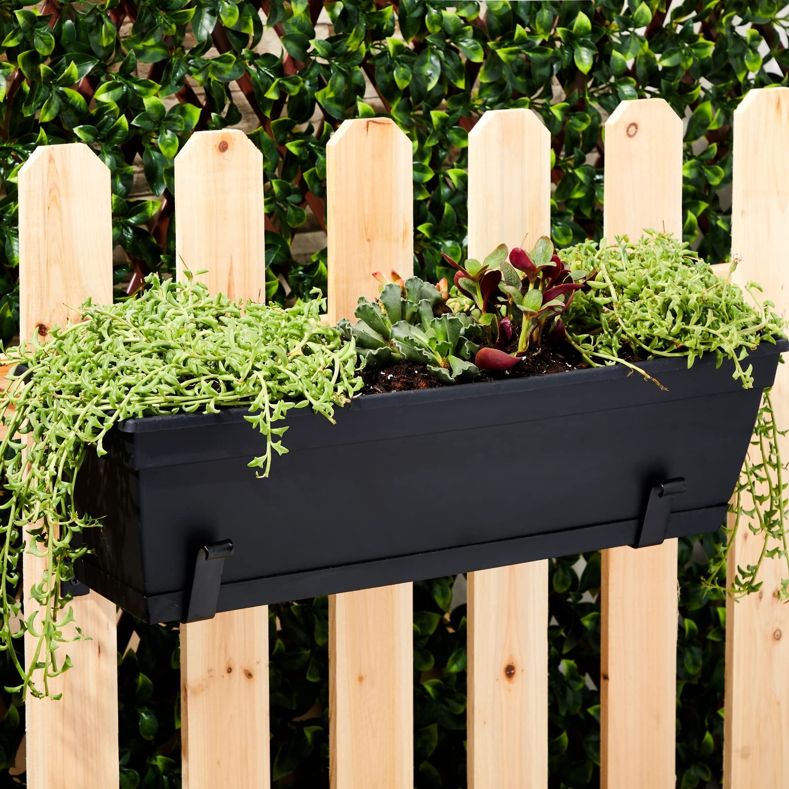 Farmlyn Creek 4 Pack Black Window Box Brackets - Heavy Duty Flower Pot Hangers for Railings, Fence, Balcony - Perfect for Outdoor Garden Decor & Home Improvement Projects