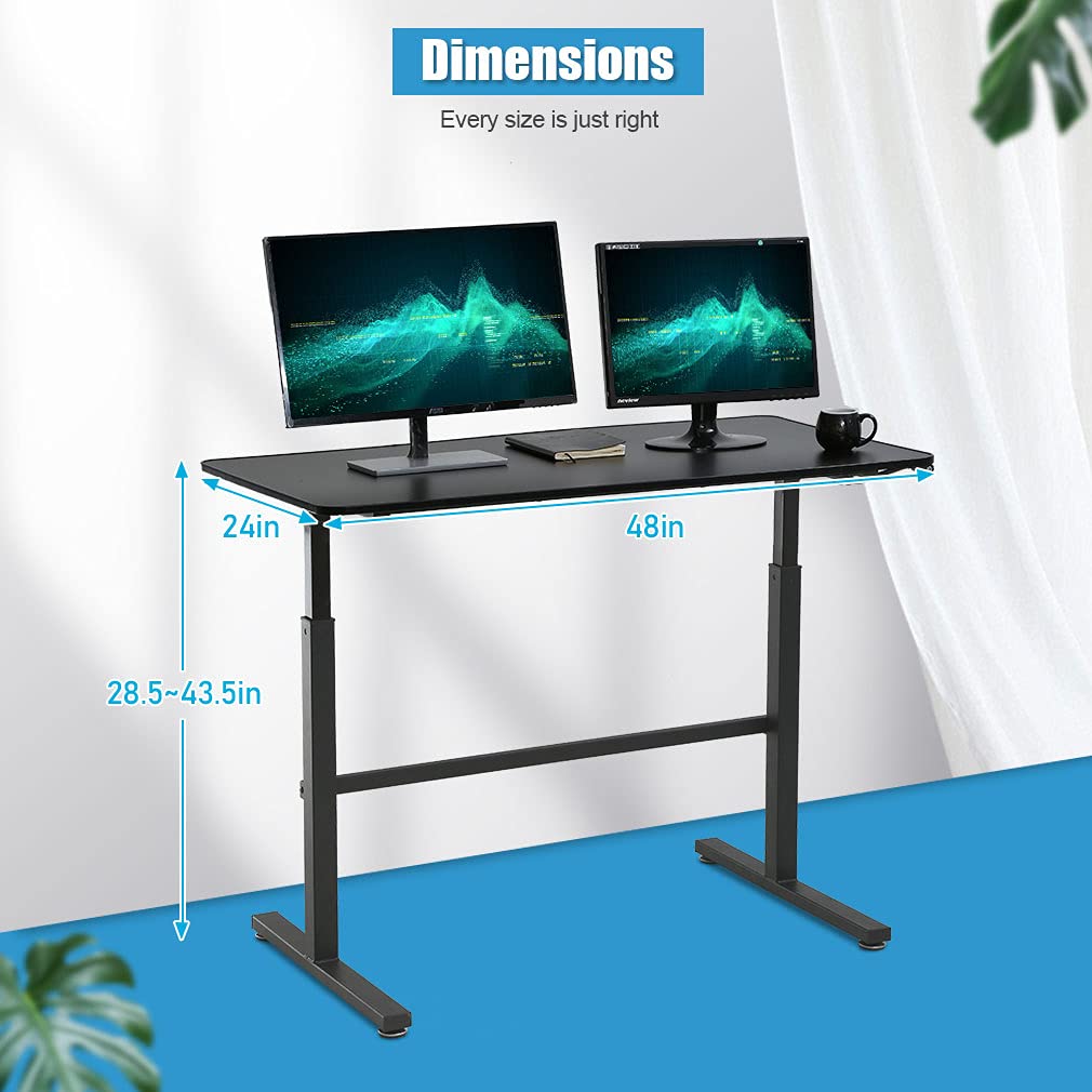 48 Inch Adjustable Height Standing Desk - Ergonomic Sit Stand Computer Desk with Large Workspace for Home Office & Gaming | Fits Dual Monitors | Modern Black Design | Perfect for Remote Work, Study & Productivity
