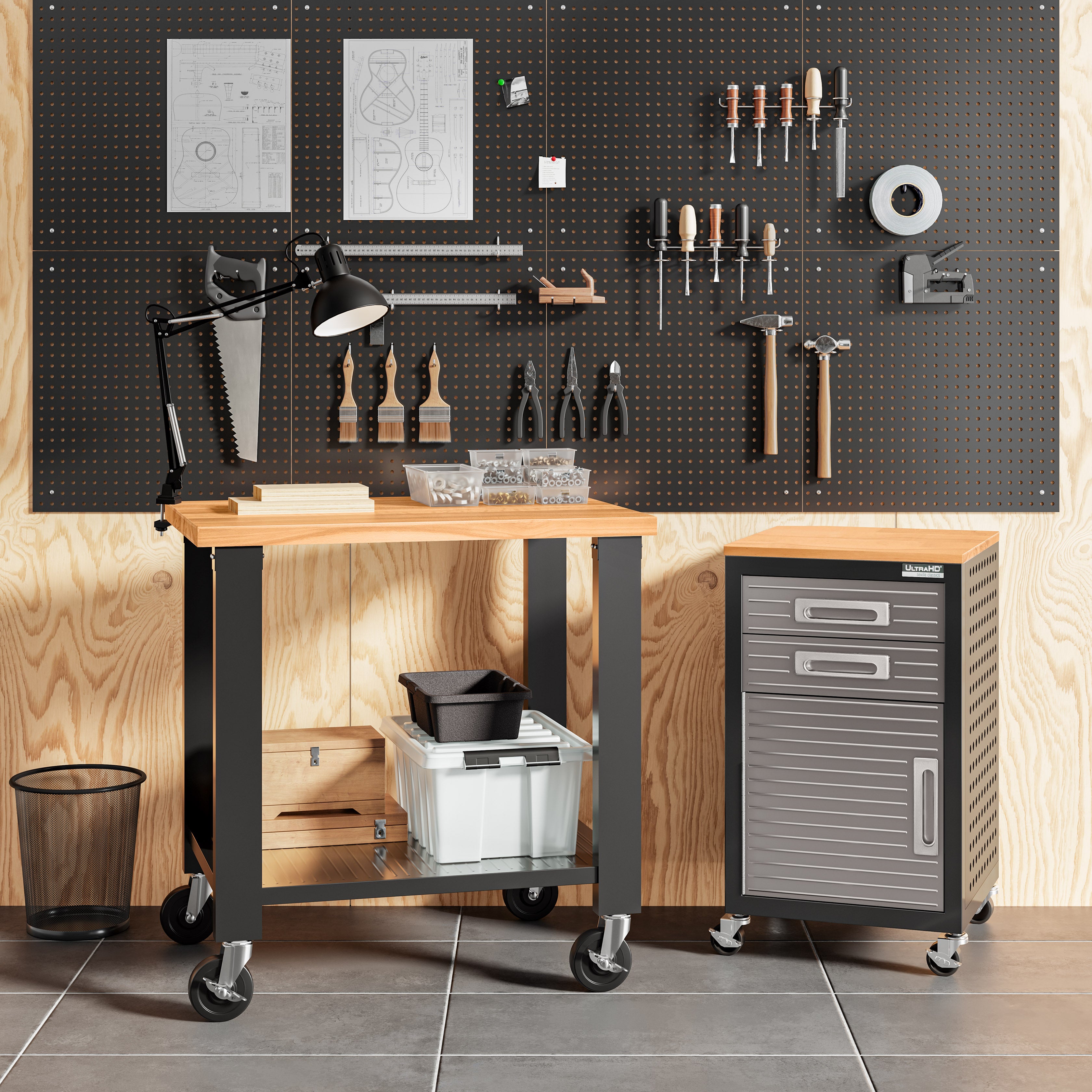 UltraHD® Rolling Workstation with Adjustable Height - Graphite Mobile Office Cart for Laptop, Computer & Documents - Perfect for Home Office, Classroom & Professional Workspaces