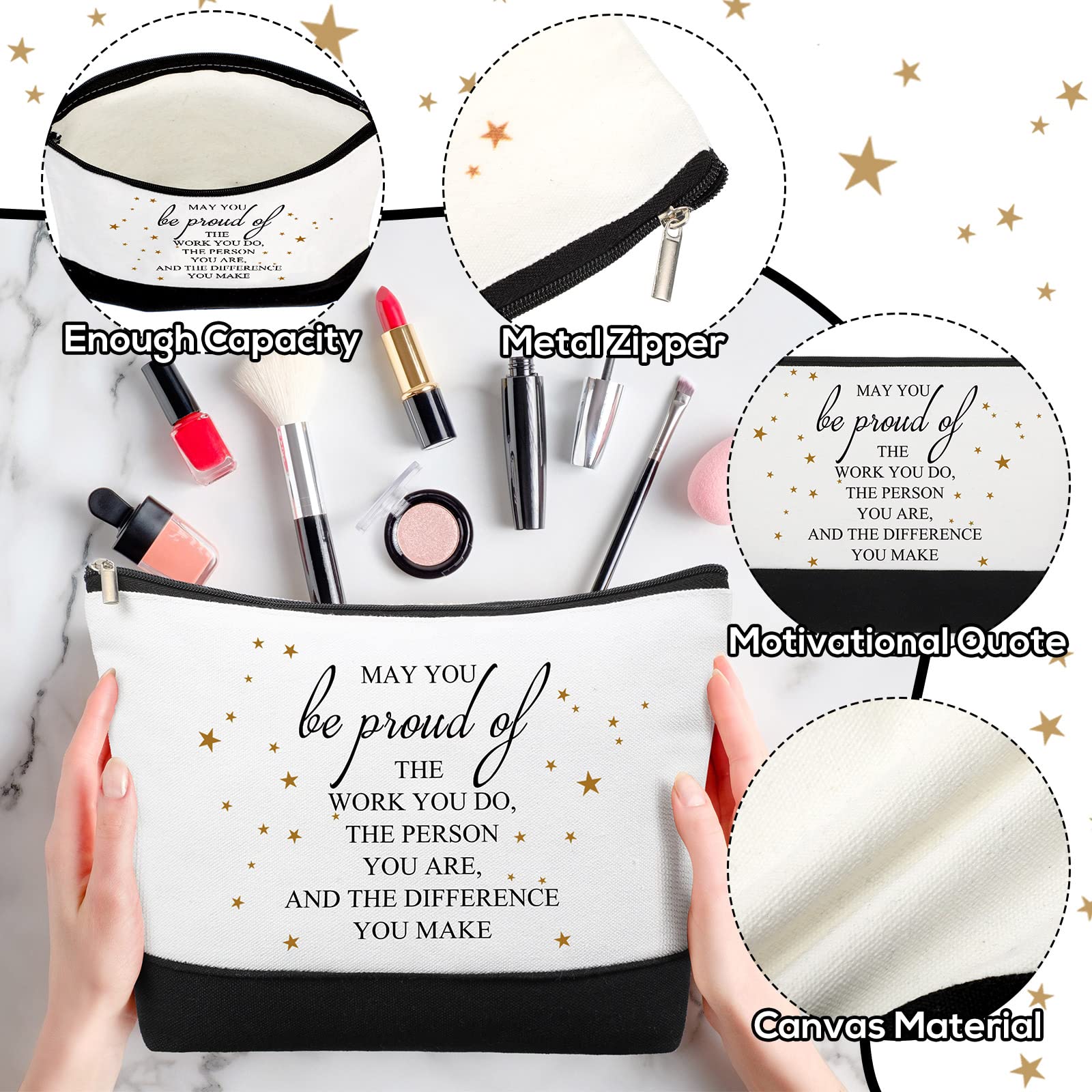 Roowest 20 Pcs Inspirational Makeup Bags for Women - Bulk Cosmetic Pouches with Zipper, Coworker Appreciation Gifts, Employee Recognition Week, Social Worker Gifts (White, Proud) - Perfect for Office Celebrations, Team Building Events & Thank You Presents