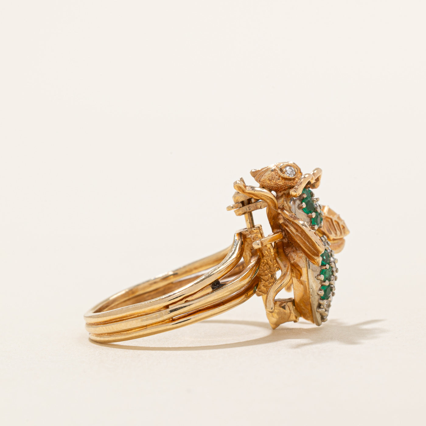 Emerald & Diamond Bumble Bee Ring - 0.17ctw Emerald & 0.14ctw Diamond - Size 5.5 - Elegant Nature-Inspired Jewelry for Women - Perfect for Weddings, Anniversaries & Everyday Wear