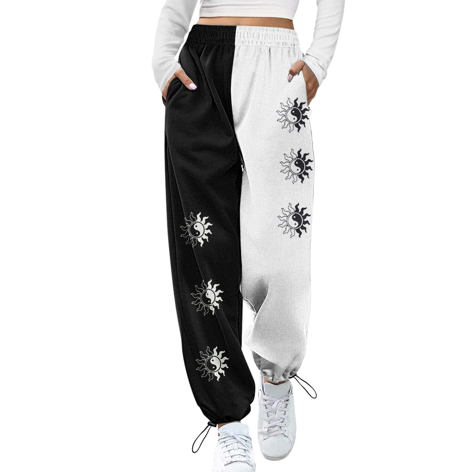 High Waist Athletic Sweatpants for Women - Soft Lounge Pants with Pockets, Stylish Print Design - Perfect for Yoga, Running, Gym Workouts & Casual Wear