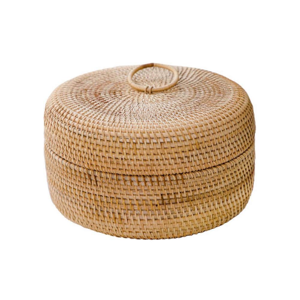 Autumn Rattan Woven Round Fruit Basket - Dried Fruit Storage Container with Lid for Candy, Snacks & Desserts | Perfect for Kitchen, Pantry & Dining Table Decor
