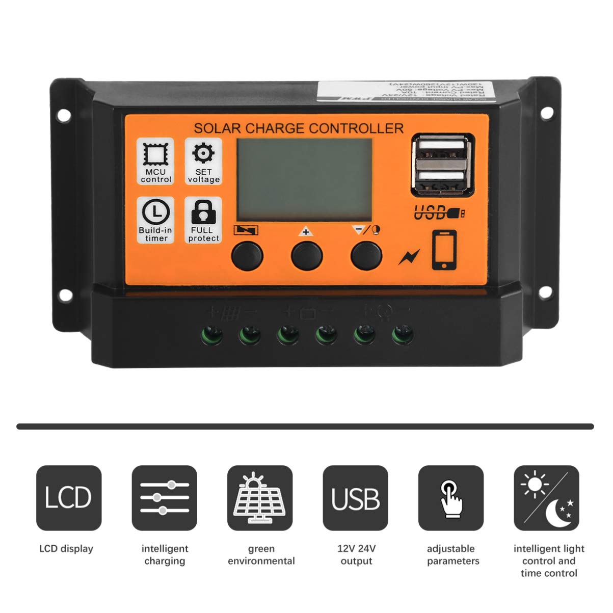 10A Solar Charge Controller - MPPT Solar Panel Regulator for 12V/24V Battery Charging - Perfect for RV, Boat, Off-Grid & Solar Generator Systems