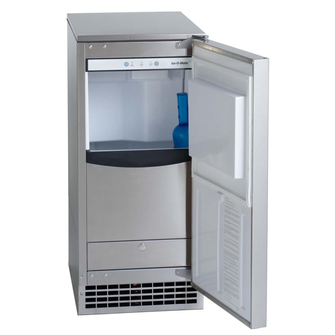 Ice-O-Matic GEMU090 Pearl Self-Contained Ice Maker - 90 lb Daily Output, Air-Cooled Condenser, Pure Ice Technology, 115V Plug-In, Quiet Stainless Steel Design - Perfect for Restaurants, Bars, and Home Use