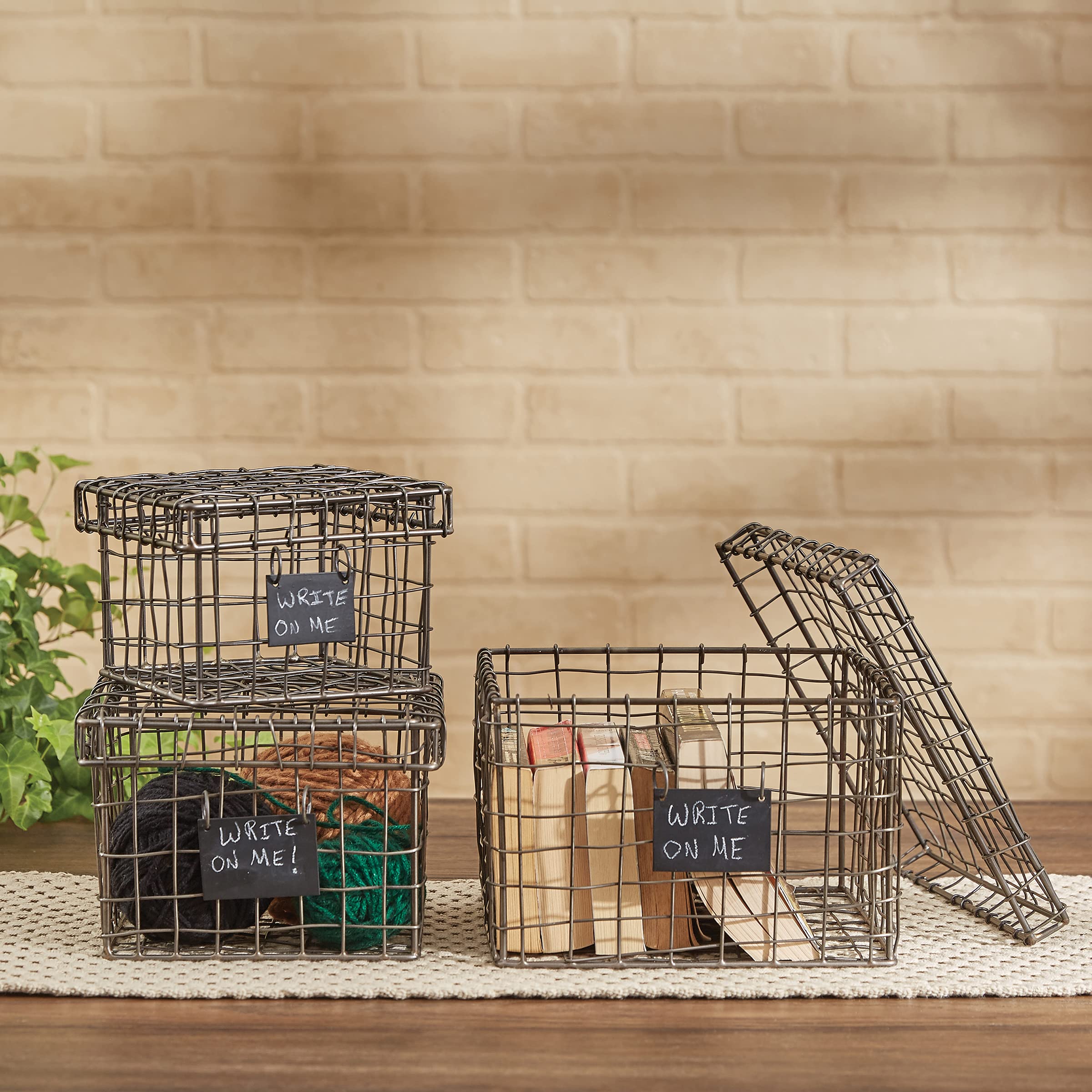 Park Designs Wire Baskets with Chalkboard Labels - Set of 3 Storage Baskets for Kitchen, Bathroom & Office Organization