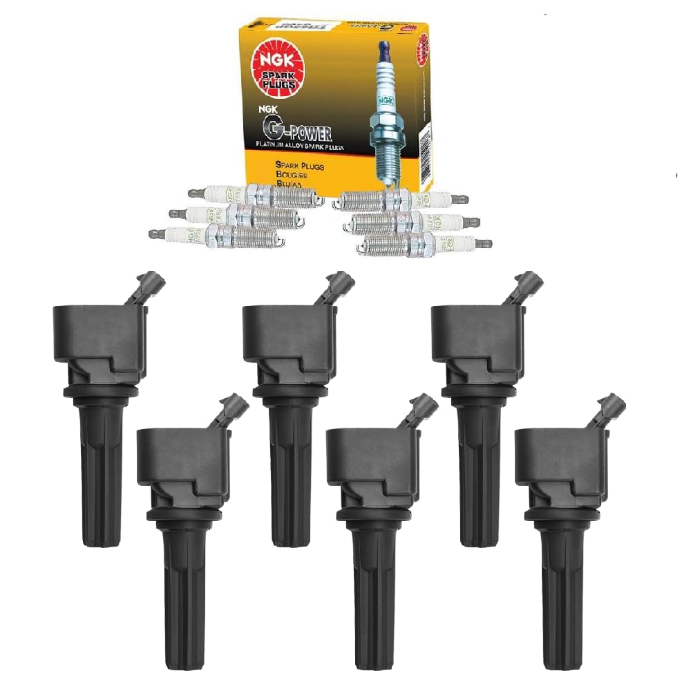 6-Pack Ignition Coil & NGK Platinum Spark Plug Set - Compatible with Buick Rainier, Chevrolet Trailblazer EXT, Isuzu Ascender, Saab 9-7X 4.2L L6 (2006-2009) - Replaces UF497, H6T15271ZC, 12612369 - Improves Engine Performance & Fuel Efficiency for Smooth Driving