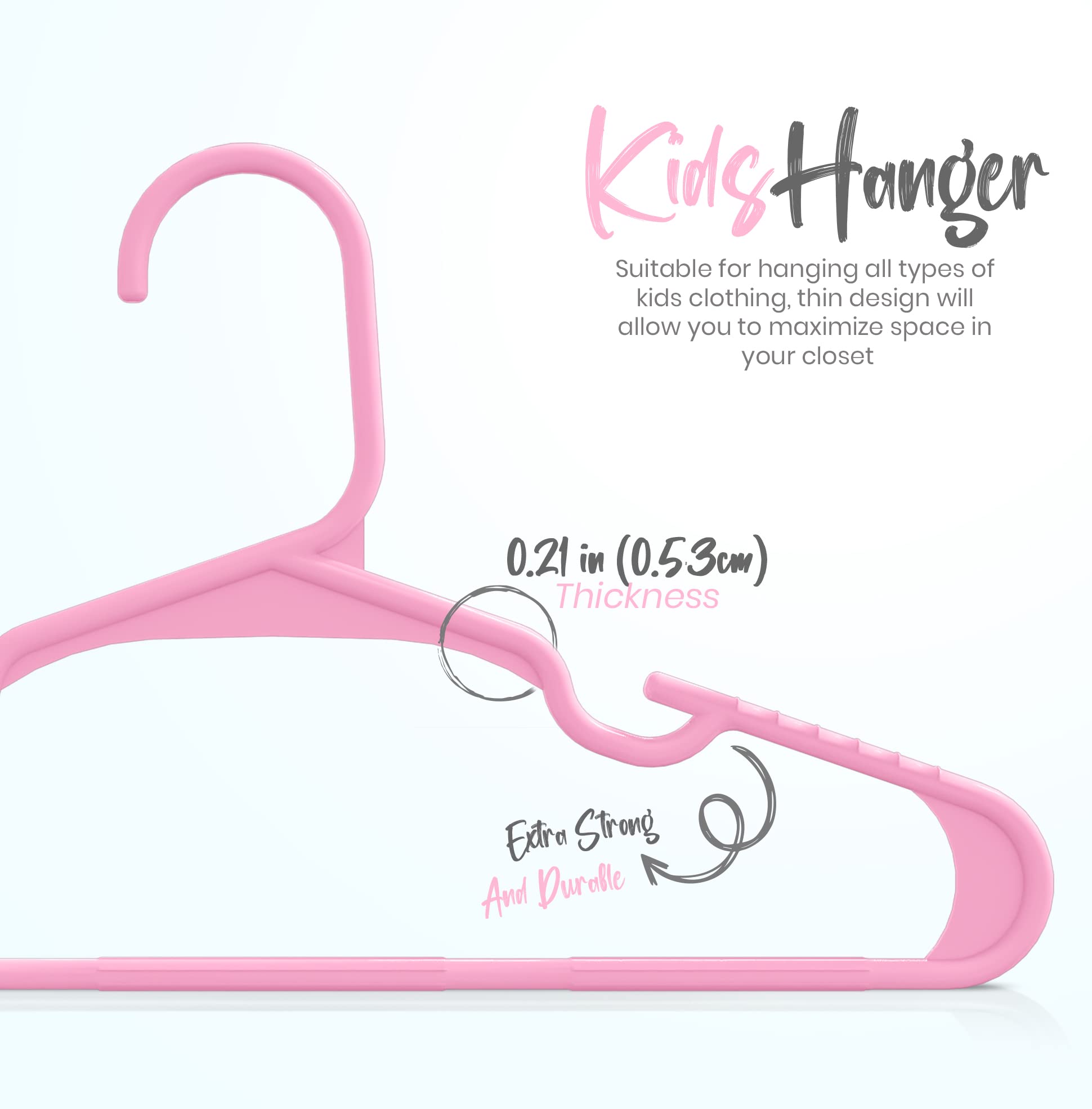 20 Pack Kids Clothes Hangers - 11.5 Inch Plastic Baby Hangers for Closet Organization - Durable Children's Hangers for Shirts, Pants & Dresses - Perfect for Nursery, Daycare & Home Use (Baby Pink)