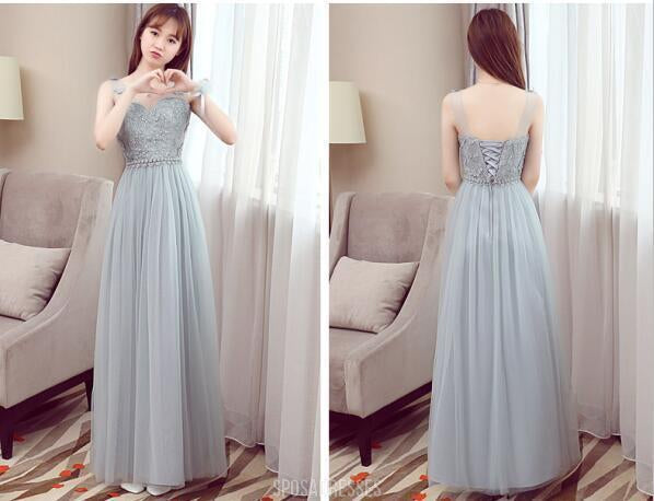 Affordable Gray Lace Soft Tulle Long Bridesmaid Dresses - Mismatched Elegant Design for Wedding Party, BD015 | Perfect for Formal Events, Bridal Showers & Special Occasions