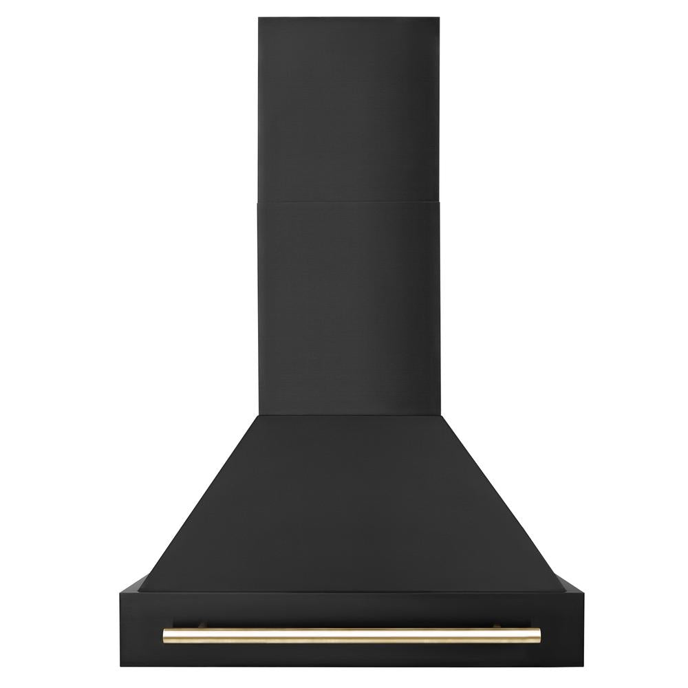 ZLINE Autograph Edition 30-inch Black Stainless Steel Dual Fuel Range & Range Hood Kitchen Package with Polished Gold Accents (2AKP RABRH30 G) - Perfect for Modern Kitchens & Professional Chefs