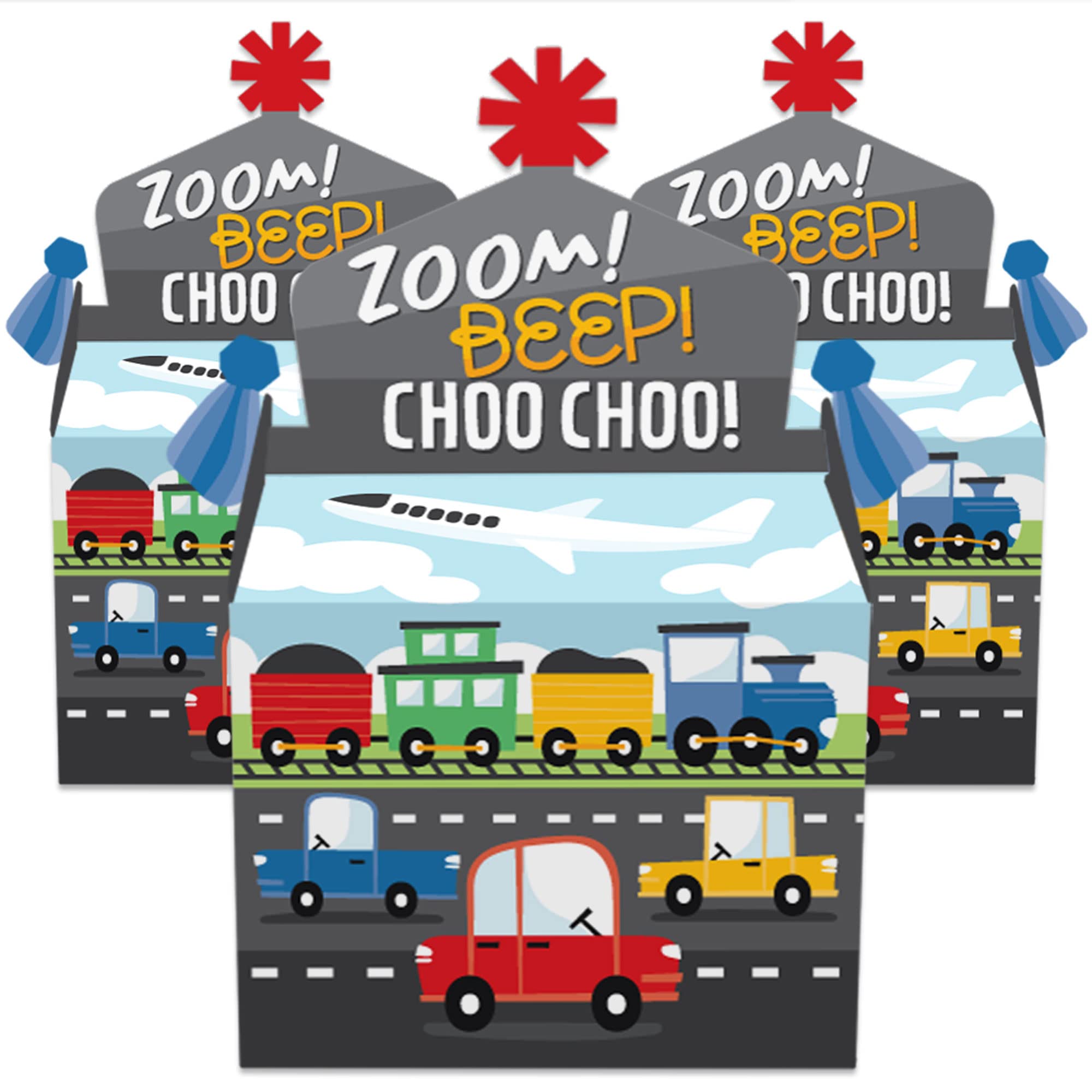 Big Dot of Happiness Transportation Party Favors - 12-Pack Cars, Trains & Airplanes Themed Treat Boxes for Kids Birthday Parties, Baby Showers & School Events