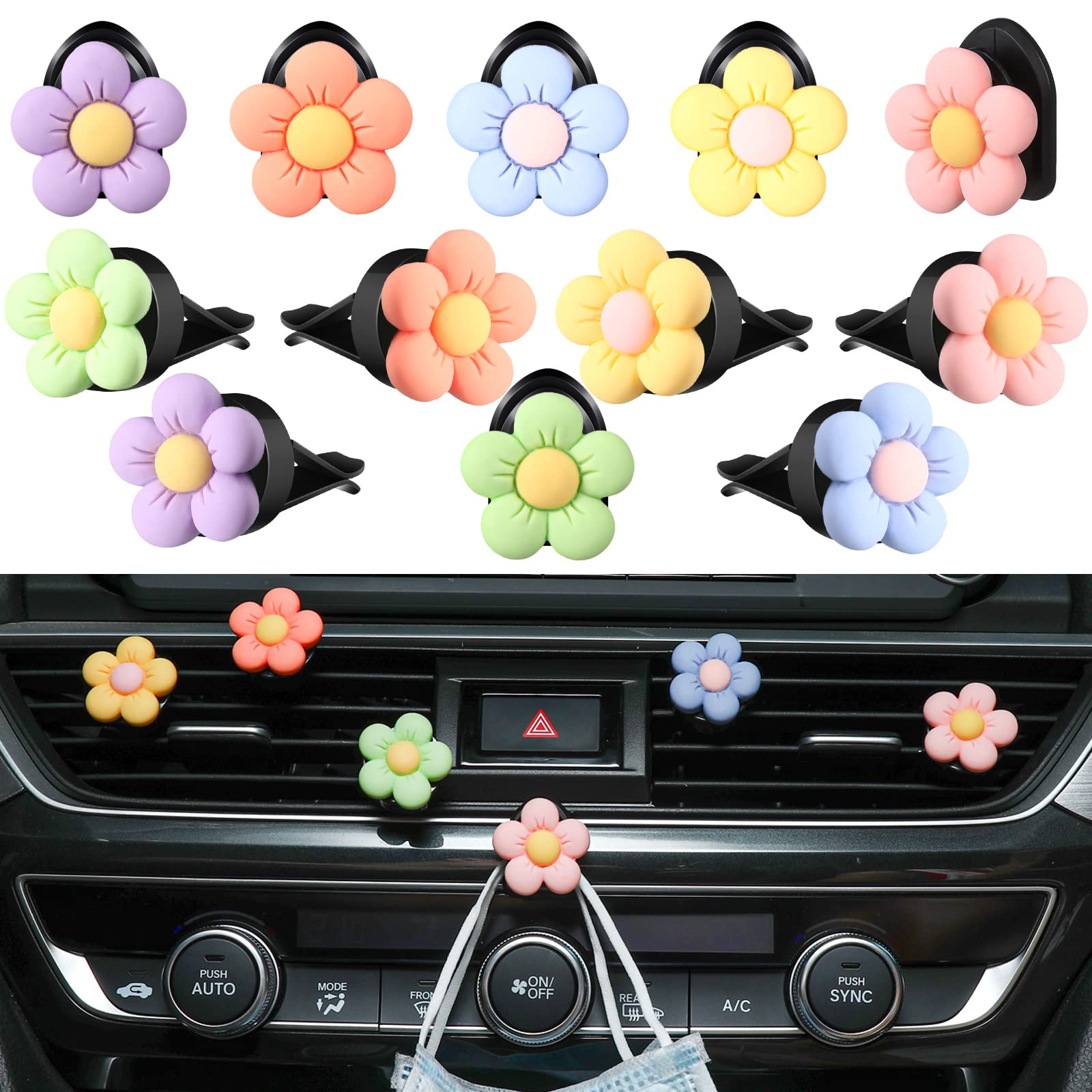 12 Pcs Daisy Flower Car Air Vent Clips - Cute Floral Air Freshener & Vent Decor for Women - Perfect for Car Interior Decoration & Aromatherapy While Driving
