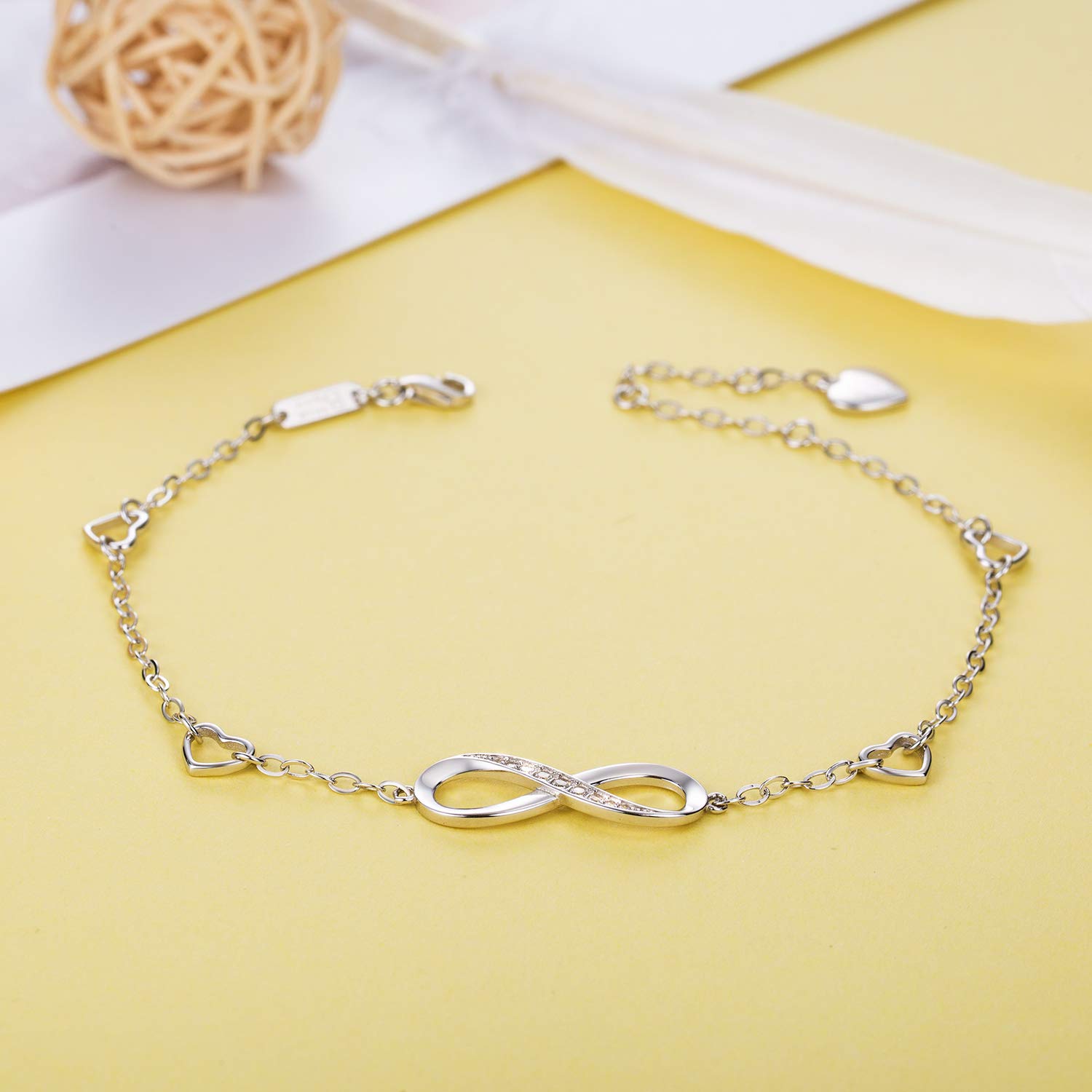 Billie Bijoux Women's 925 Sterling Silver Infinity Anklet Bracelet with Endless Love Symbol Charm - Adjustable Ankle Bracelet for Women - Perfect Gift for Her, Anniversary, Birthday & Everyday Wear