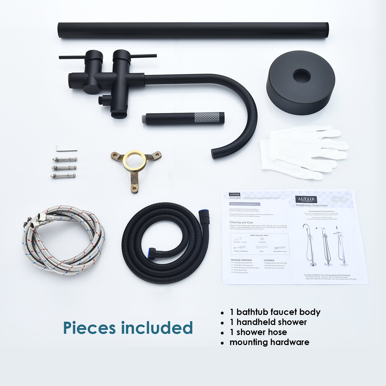 Assens Double Lever Handle Freestanding Floor Mounted Tub Filler with Handshower - Luxury Bathtub Faucet for Modern Bathrooms | Perfect for Spa-Like Relaxation & Elegant Bathroom Upgrades