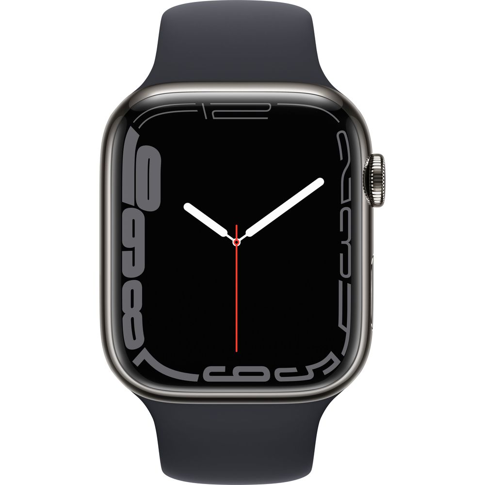 Apple Watch Series 7 GPS + Cellular 45mm Graphite Stainless Steel Case with Midnight Sport Band - MNAV3LL/A | Smartwatch for Fitness Tracking, Heart Rate Monitoring & iPhone Connectivity | Perfect for Workouts, Running & Daily Wear
