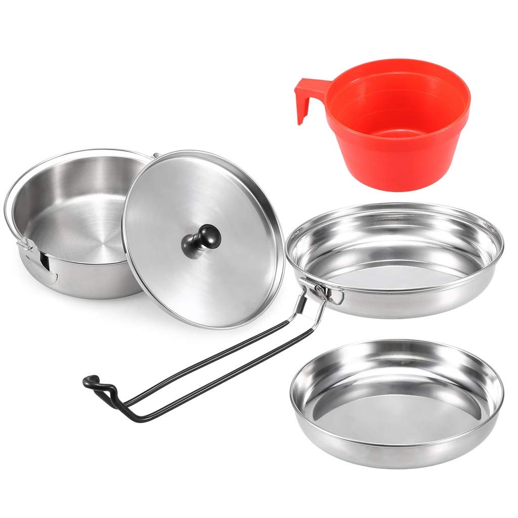SHZBCDN 15-Piece Camping Cookware Set - Lightweight Non-Stick Pot, Fry Pan, Lid & Water Cup - Portable Backpacking Cooking Gear for Hiking, Camping & Outdoor Adventures