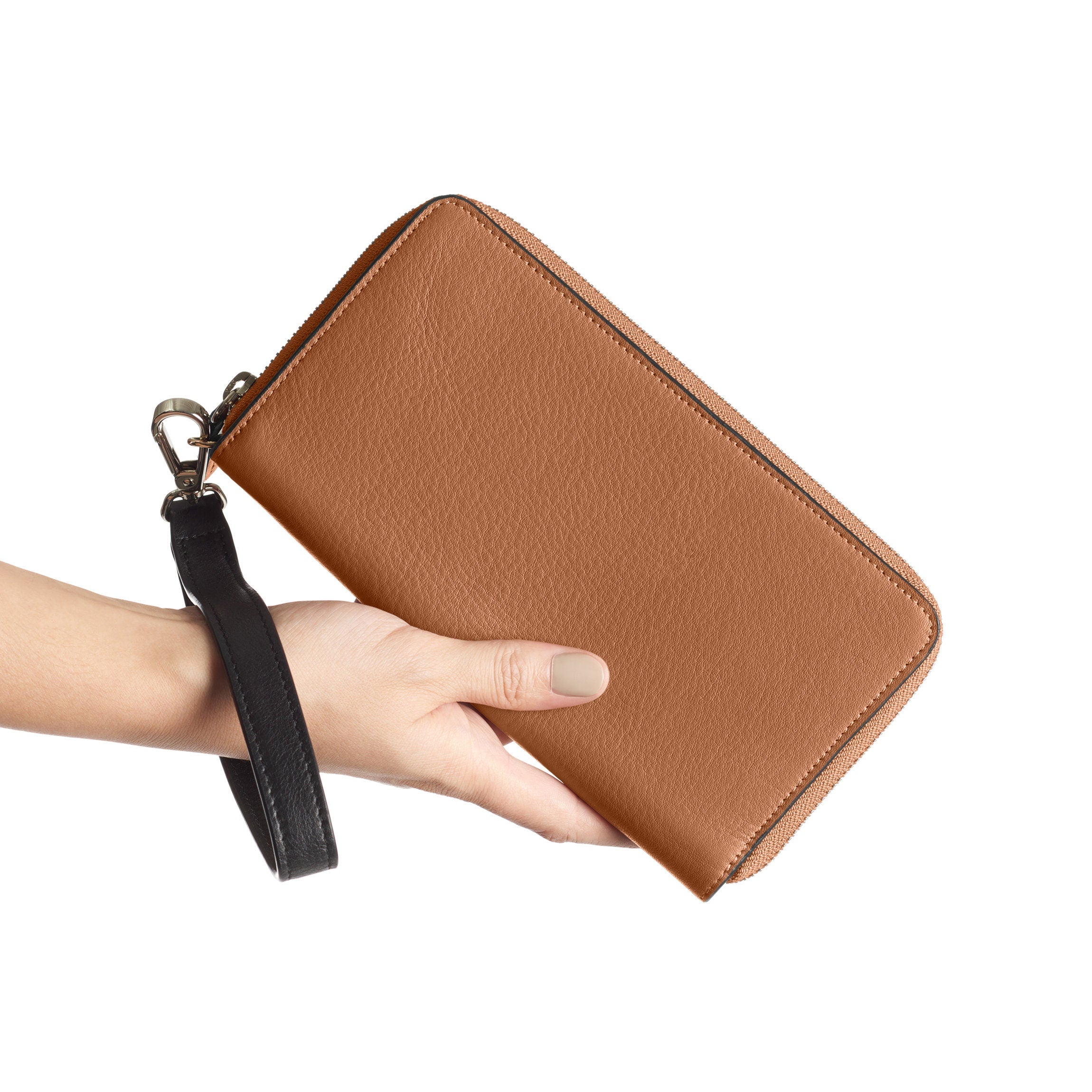Genuine Leather Windsor Flat Zip Wallet for Men - Slim RFID Blocking Bifold Wallet with Money Clip - Perfect for Travel, Business & Everyday Use (Cognac)