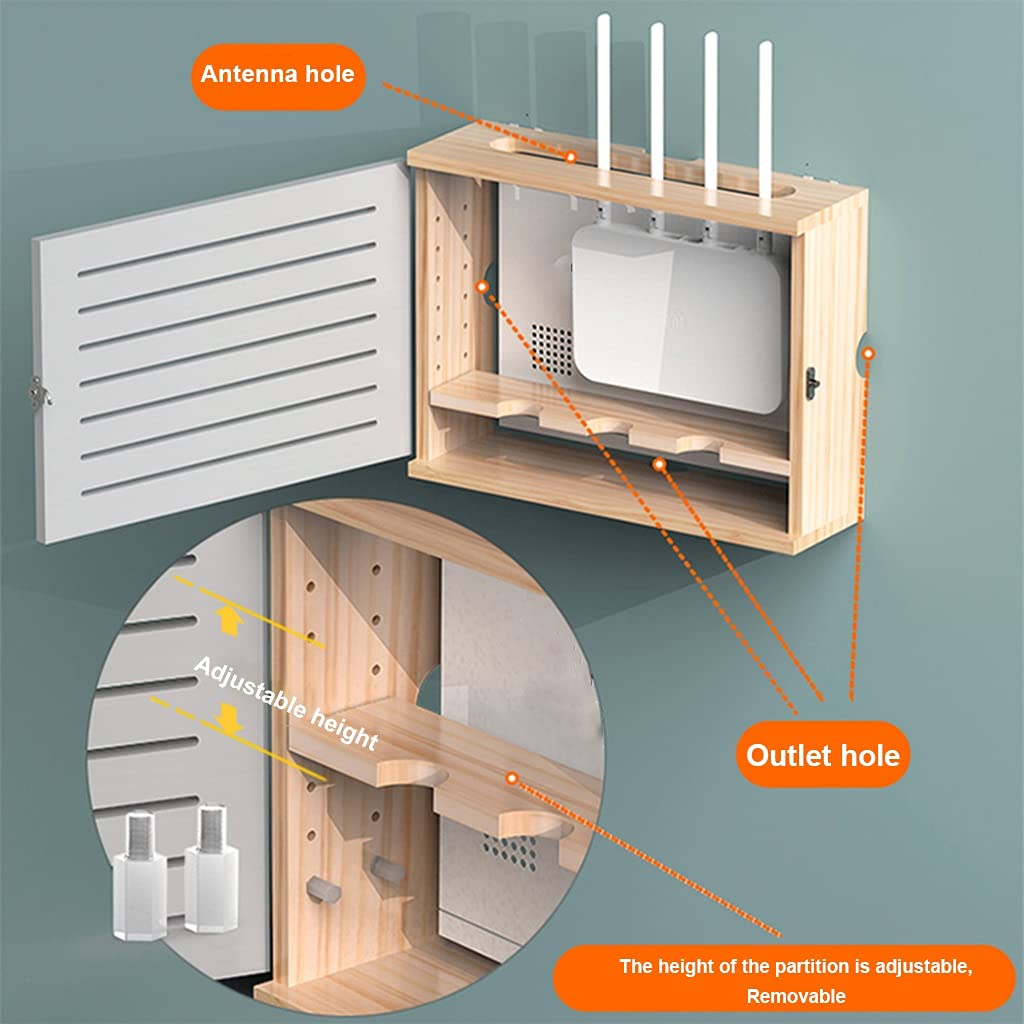 Wireless Router Shelf - Wall Mounted WiFi Router Organizer with Storage for Living Room, Set Top Box, Decorative Storage - Easy to Install for Home & Office Network Setup