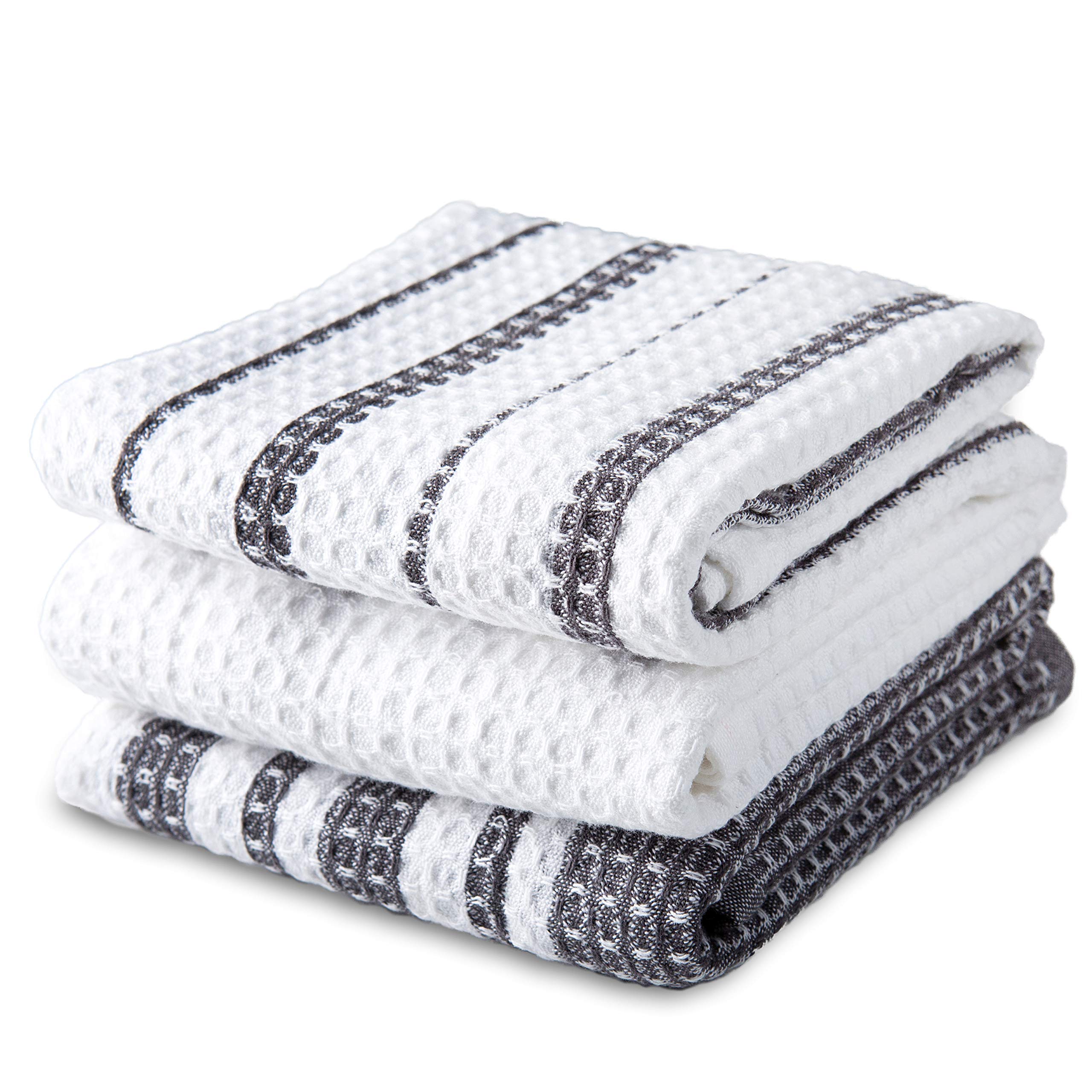 Premium Waffle Weave Kitchen Towels Set of 3 - Super Absorbent Cotton Dish Towels (28