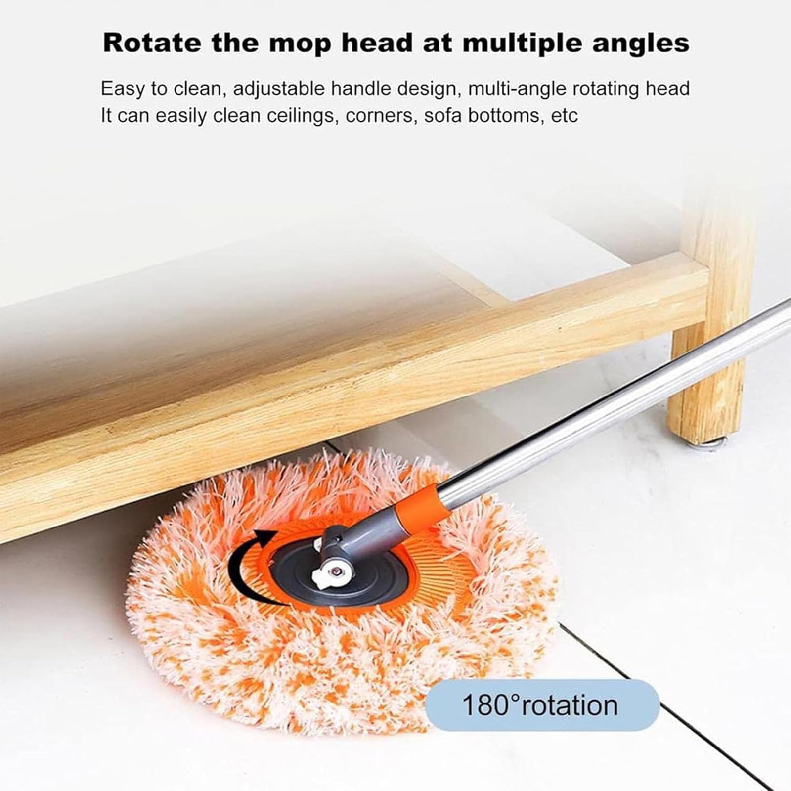 360° Rotatable Adjustable Spin Mop for Floor & Wall Cleaning - Extendable Multi-Purpose Mop with Swivel Head - Perfect for Hardwood, Tile & Hard-to-Reach Areas (1 Pack)