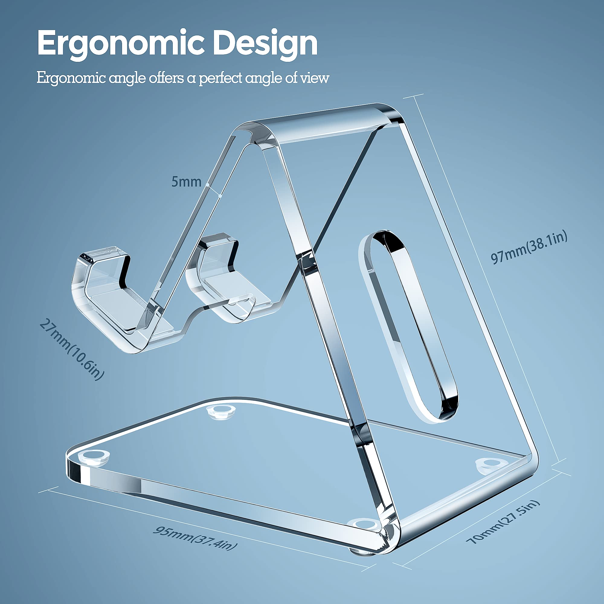 CreaDream 5mm Thick Clear Acrylic Phone Stand - Transparent Smartphone Holder for Desk, Desktop, Office & Home - Compatible with iPhone 14/13 Pro Max & All 4-8 Inch Phones - Perfect for Watching Videos, Video Calls & Hands-Free Use