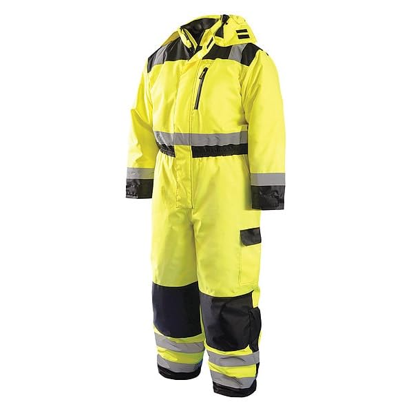 Occunomix LUX-WCVL High Visibility Winter Coverall - XL Yellow - Waterproof Reflective Workwear for Cold Weather Construction & Road Safety