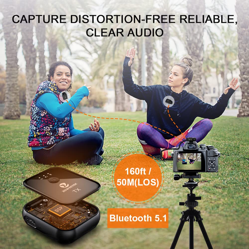 ZOWEETEK Dual-Channel Wireless Lavalier Microphone System for iPhone, Android, Camera, DSLR - Perfect for Recording, Interviews, Vlogging, YouTube & Live Streaming - Ideal for Podcasters, Content Creators and Conference Speakers