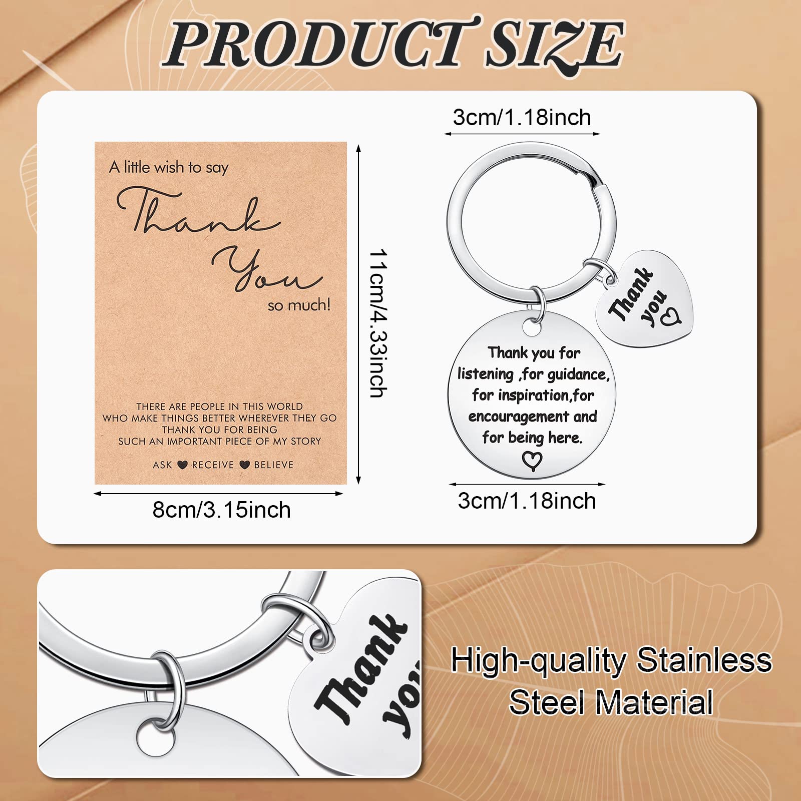 Sureio 6-Pack Thank You Keychain Set - Appreciation Gifts for Nurses, Teachers, Graduation with Inspirational Cards - Perfect for Nurse Week, Teacher Appreciation Day & Graduation Ceremonies