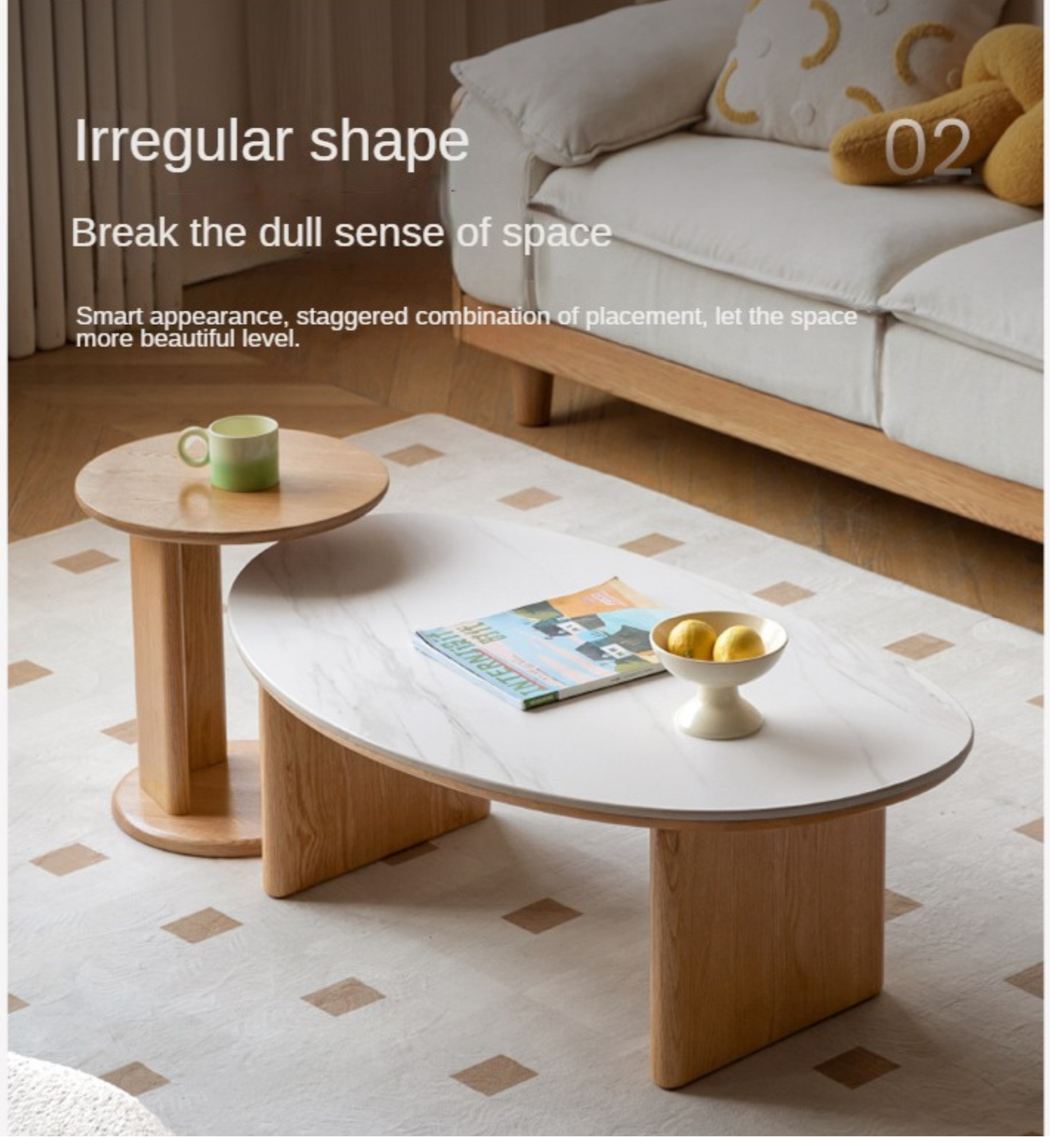 Solid Oak Wood Modern Rock Plate Coffee Table - Stylish Living Room Furniture for Home Decor & Relaxation