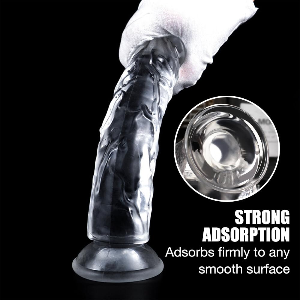Realistic XXL Transparent Dildo with Strong Suction Cup - G-Spot Stimulator for Women & Men, Portable Sex Toy for Couples & Solo Play - Perfect for Home Use & Travel