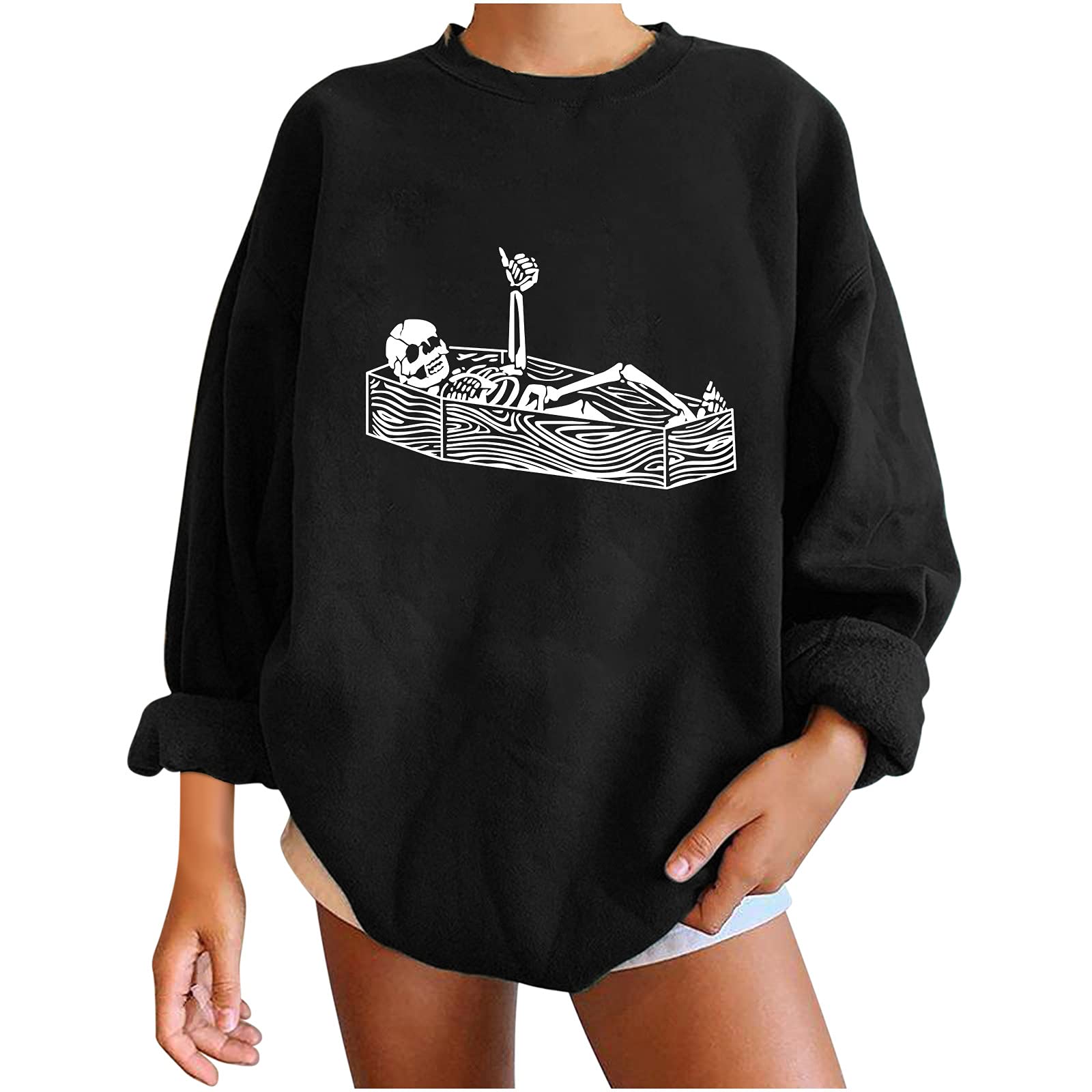 Women's Fall Sweatshirts - Vintage Graphic Oversized Crewneck Pullover with Elastic Cuffs | Cozy Long Sleeve Sweater for Autumn Layering & Casual Outfits