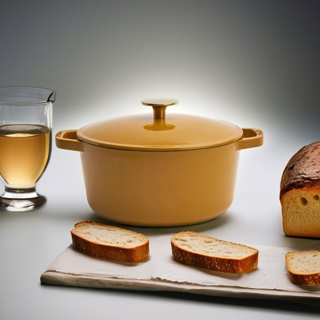 Premium 3.5-Quart Enameled Cast Iron Dutch Oven with Lid - Kana Milo Series | Heavy Duty Casserole Pot for Baking, Braising & Slow Cooking | Oven & Dishwasher Safe Enamel Coating | Dijon with Gold Knob | Perfect for Soups, Stews & Family Dinners