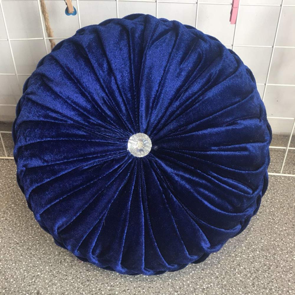 Zituop 13.8-inch Round Velvet Throw Pillows - Navy Pleated Cushion for Sofa, Bed & Home Decor | Pumpkin Shape Decorative Pillow for Living Room, Bedroom & Dorm
