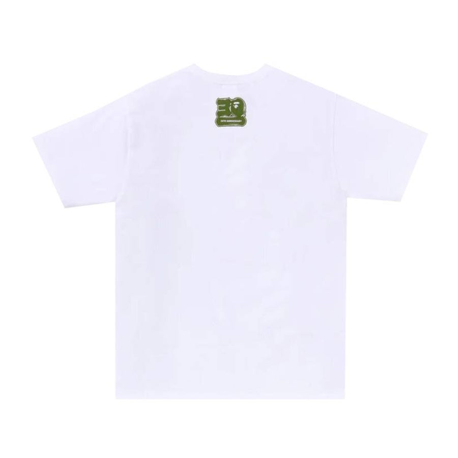 BAPE 30th Anniversary Big Ape Head Graphic T-Shirt - White & Moss Green Limited Edition Streetwear for Casual Wear & Urban Fashion