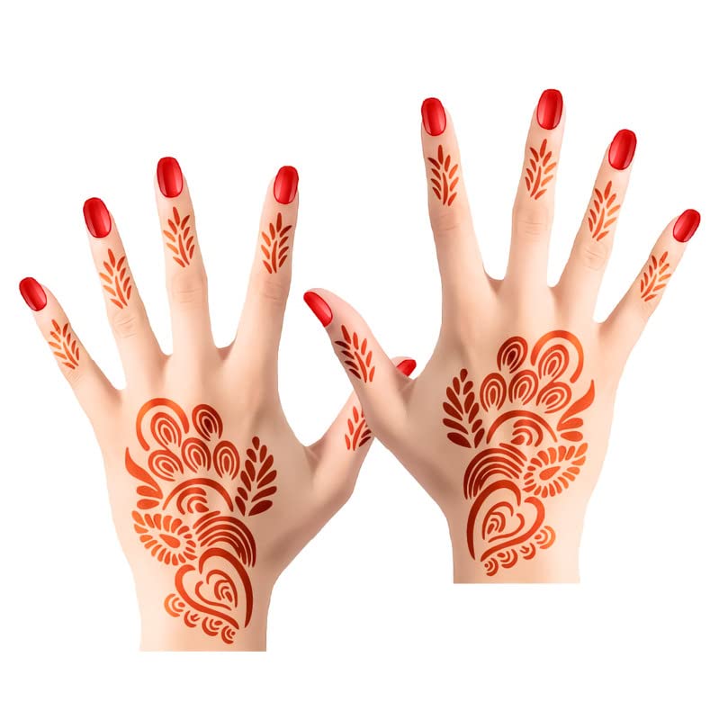 Apcute Henna Tattoo Stencils for Hands - Set of 2 Reusable Mehandi Stickers with Floral Design (A119) | Perfect for Weddings, Festivals & DIY Body Art for Women and Girls