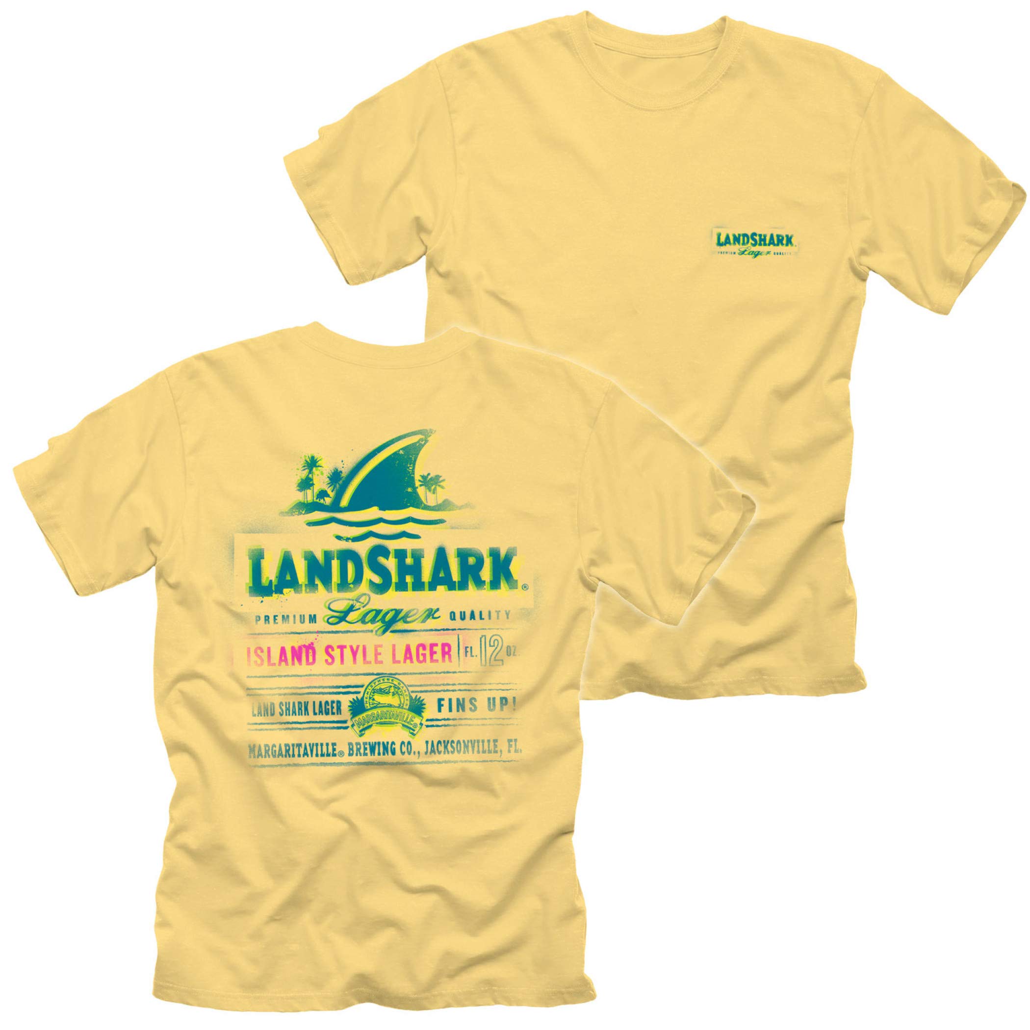 Landshark Lager Spray Label Front & Back Print T-Shirt | Beer Lover's Graphic Tee | Perfect for Beach Parties, Bar Hopping & Summer Events