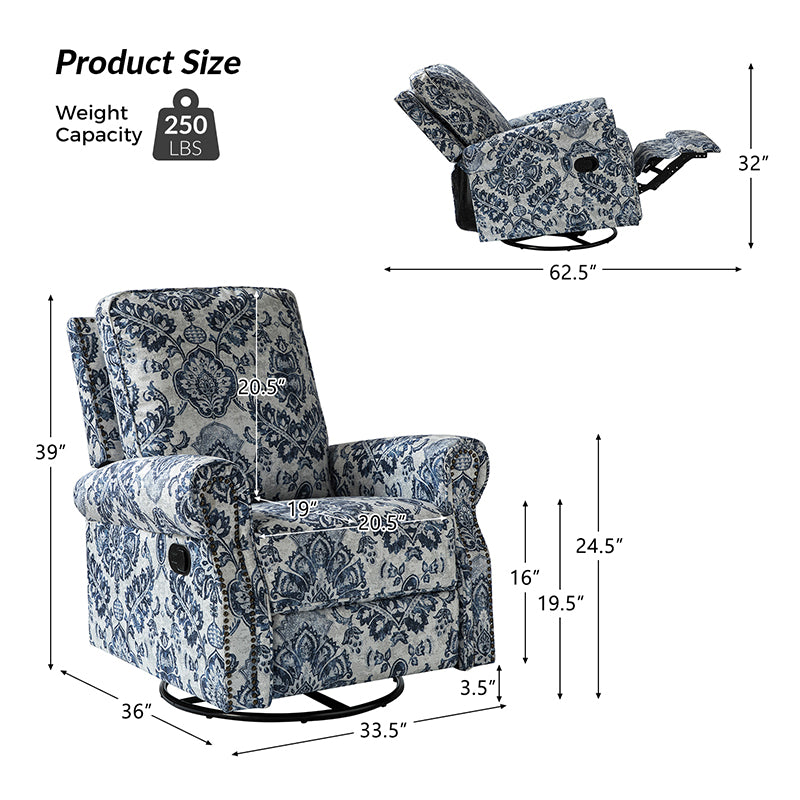 Comfortable Nikola Swivel Glider Recliner Chair - 360° Rotation & Smooth Gliding Motion - Perfect for Living Room, Nursery, or Home Theater Relaxation