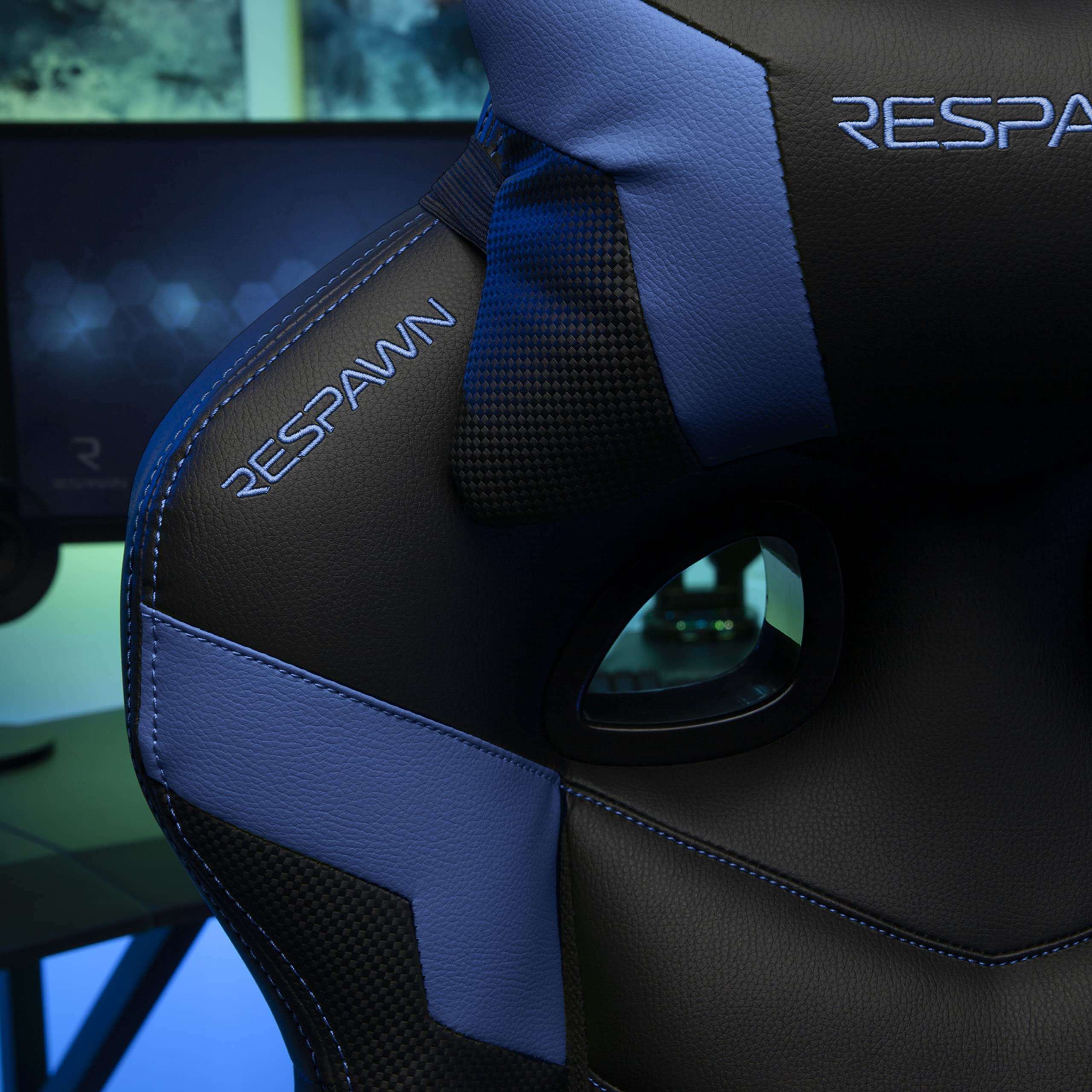 RESPAWN 110 Ergonomic Gaming Chair with Footrest - Racing Style High Back Office Chair with 360 Swivel, Adjustable Lumbar Support & Headrest Pillow - Perfect for PC Gaming, Home Office & Streaming Setup (2021 Blue)
