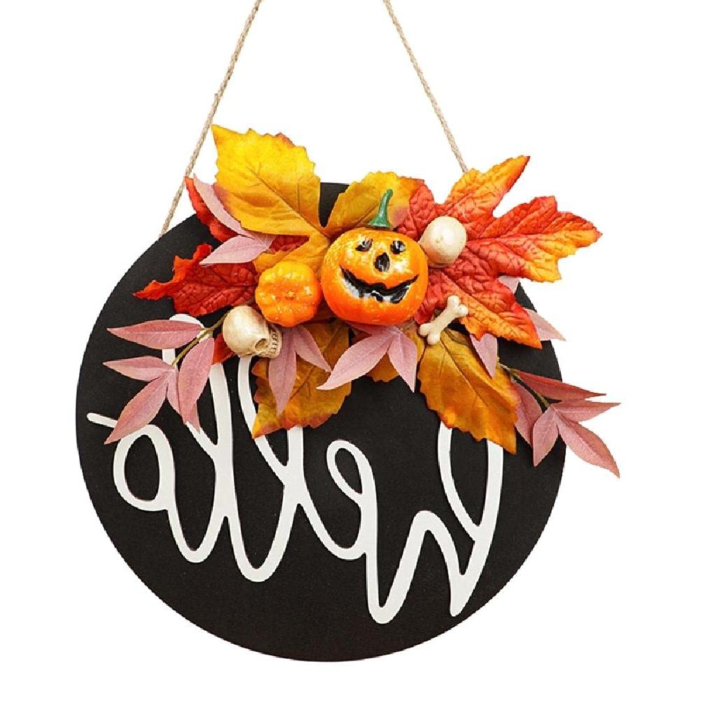 Halloween Wooden Round Sign - Maple Leaf Pumpkin Wreath for Front Door, Harvest Festival & Thanksgiving Decor - Perfect for Seasonal Home Decor, Front Porch Display, and Holiday Party Decoration