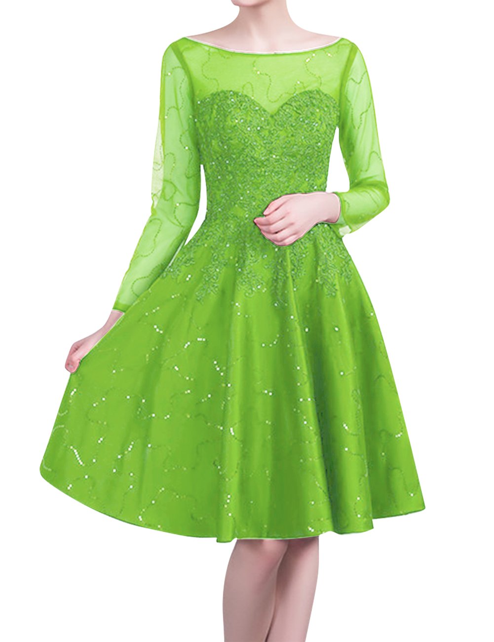 JAEDEN Short Lace Homecoming Dress with Sequin Details - Long Sleeve Knee Length Prom Party Cocktail Gown for Wedding, Formal Events & Special Occasions