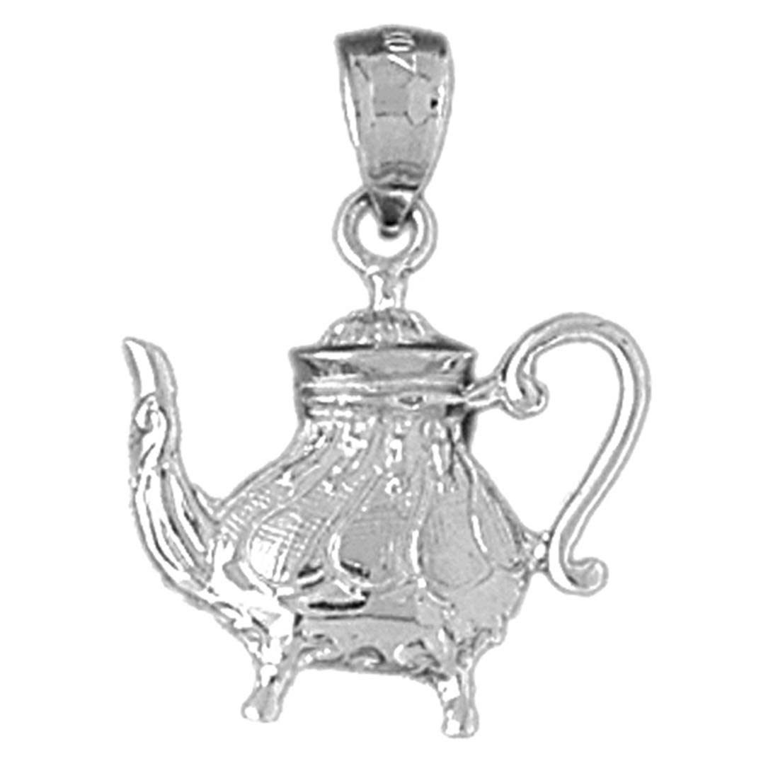 14K White Gold Teapot Pendant Necklace - 18