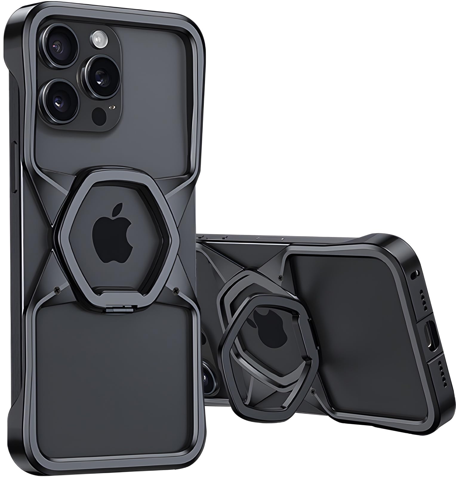 Frameless Magnetic Phone Case for iPhone 16 Pro Max - Slim Magsafe Compatible Case with Metal Kickstand | Shockproof & Heat Dissipating Borderless Design | Perfect for Work, Travel & Everyday Protection