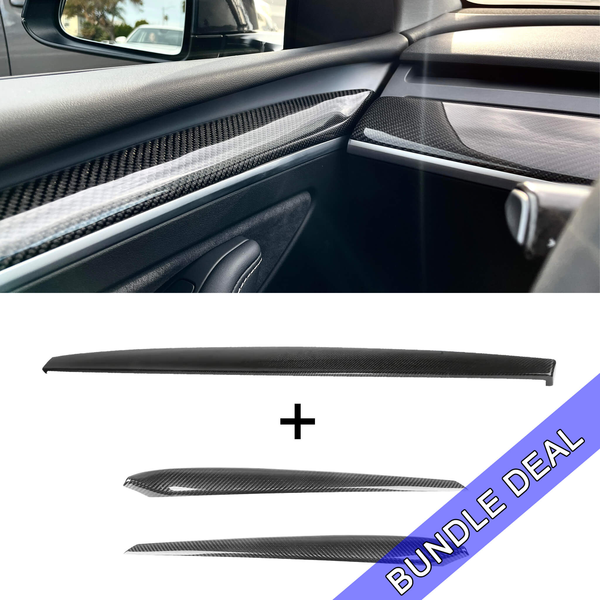 Tesla Model 3 & Y Carbon Fiber Interior Trim Kit - Dashboard & Door Panel Covers (2021-2024) | Premium Car Accessories for Enhanced Style & Protection