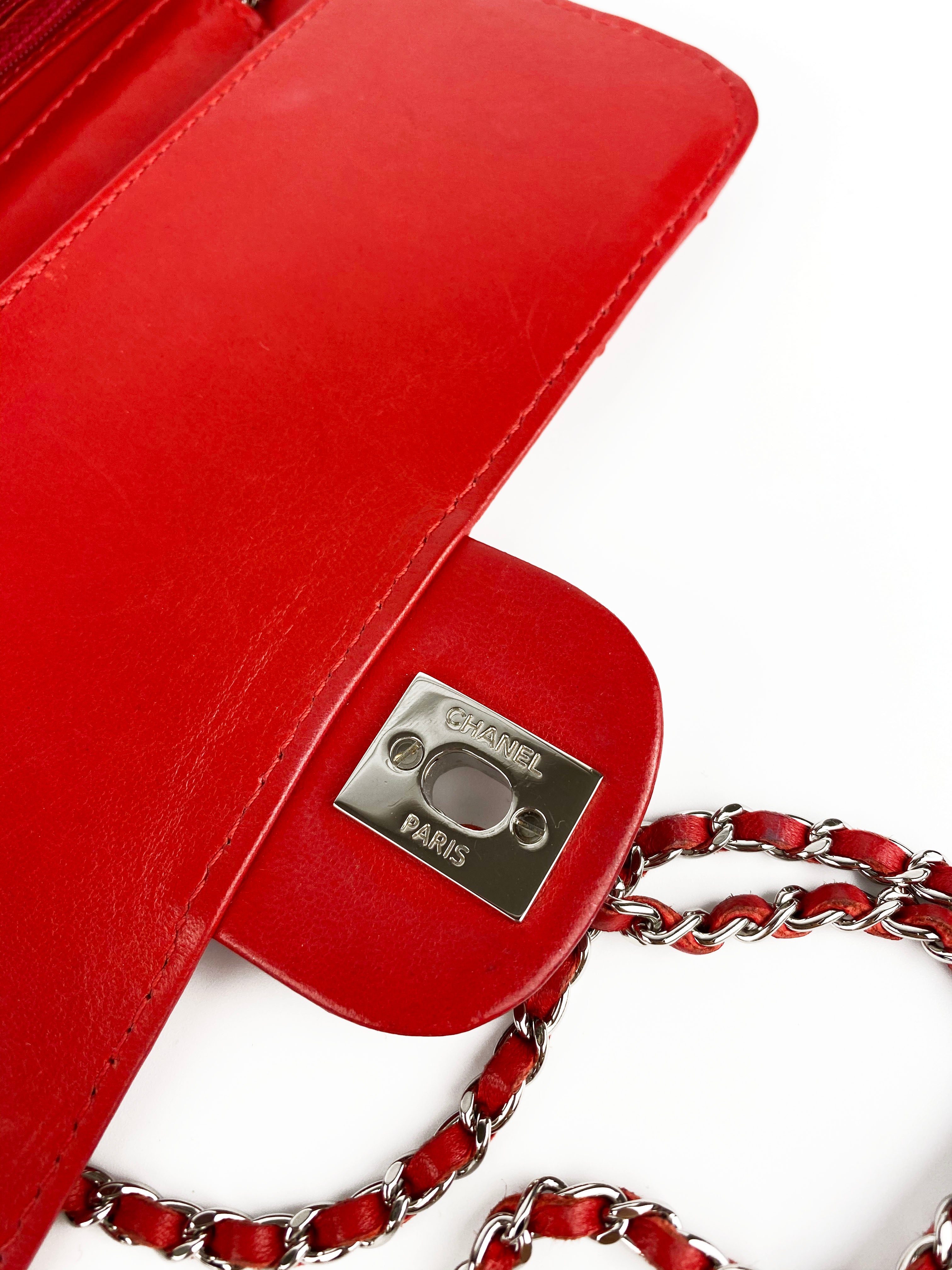 Authentic Chanel Red Lambskin Classic Flap Clutch Bag - Luxury Designer Crossbody Purse for Women | Perfect for Evening Parties, Date Nights & Special Occasions