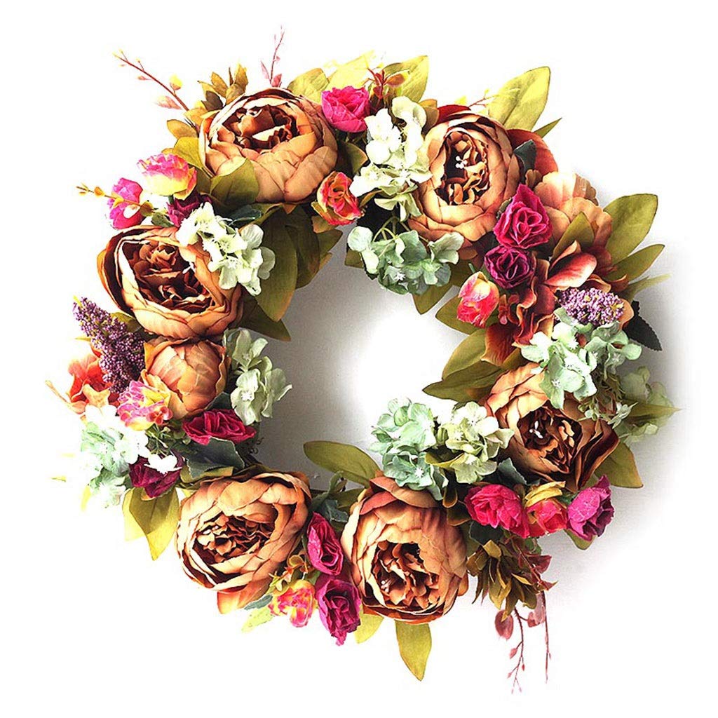 SYALEO Artificial Brown Peony Wreath for Front Door - Fake Flower Home Decor, Wall Hanging Garland for Wedding, Christmas, Spring & Fall Seasonal Decorations - Perfect for Front Porch, Living Room, and Entryway Decor